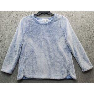 Emily Daniels Pajama Top Womens Petite Medium Multi Fuzzy Fleece Round Neck Slit